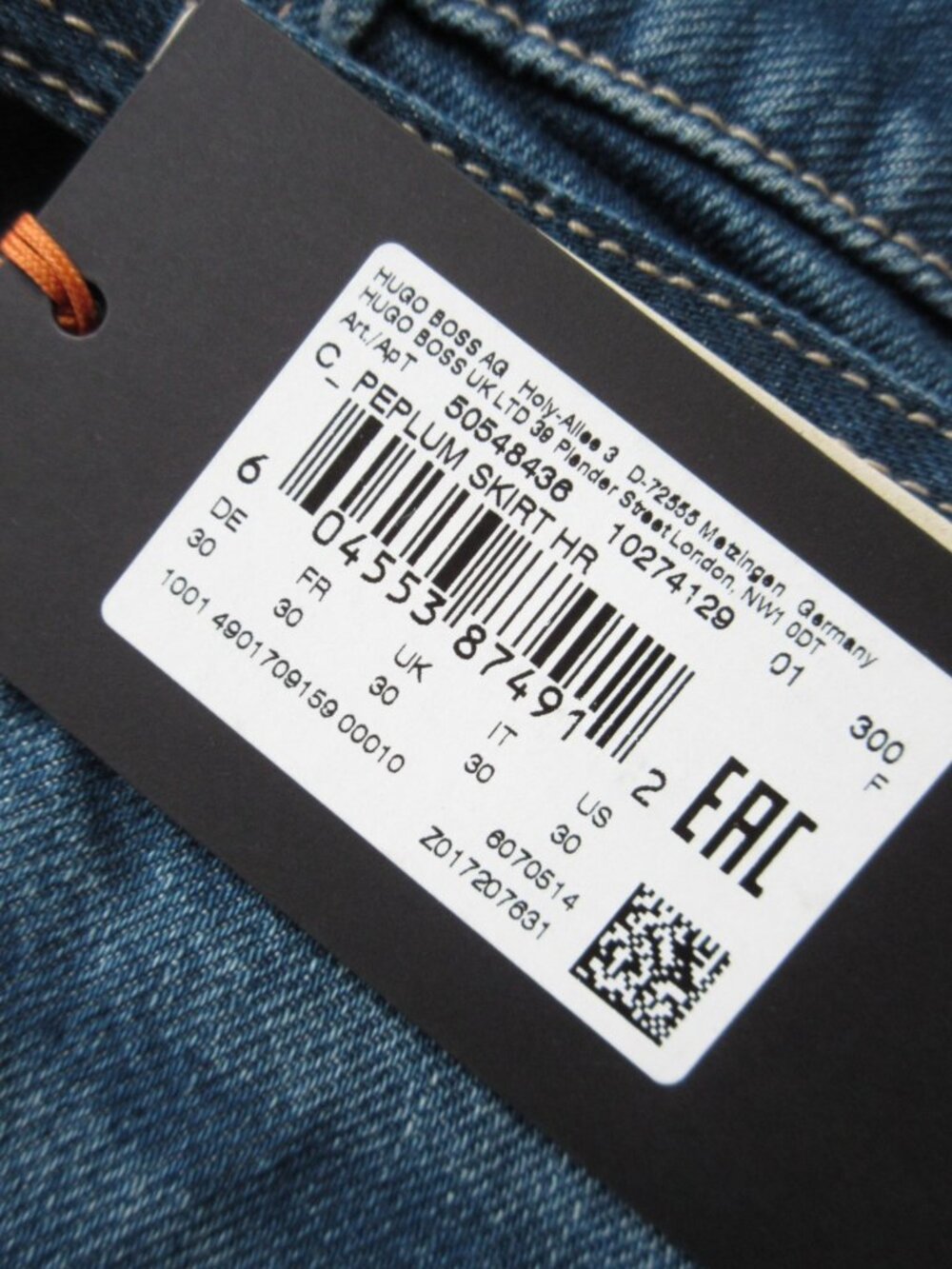NWT Hugo BOSS Orange Peplum Denim Maxi in Indigo Flared Jean Skirt 30 - Picture 7 of 10